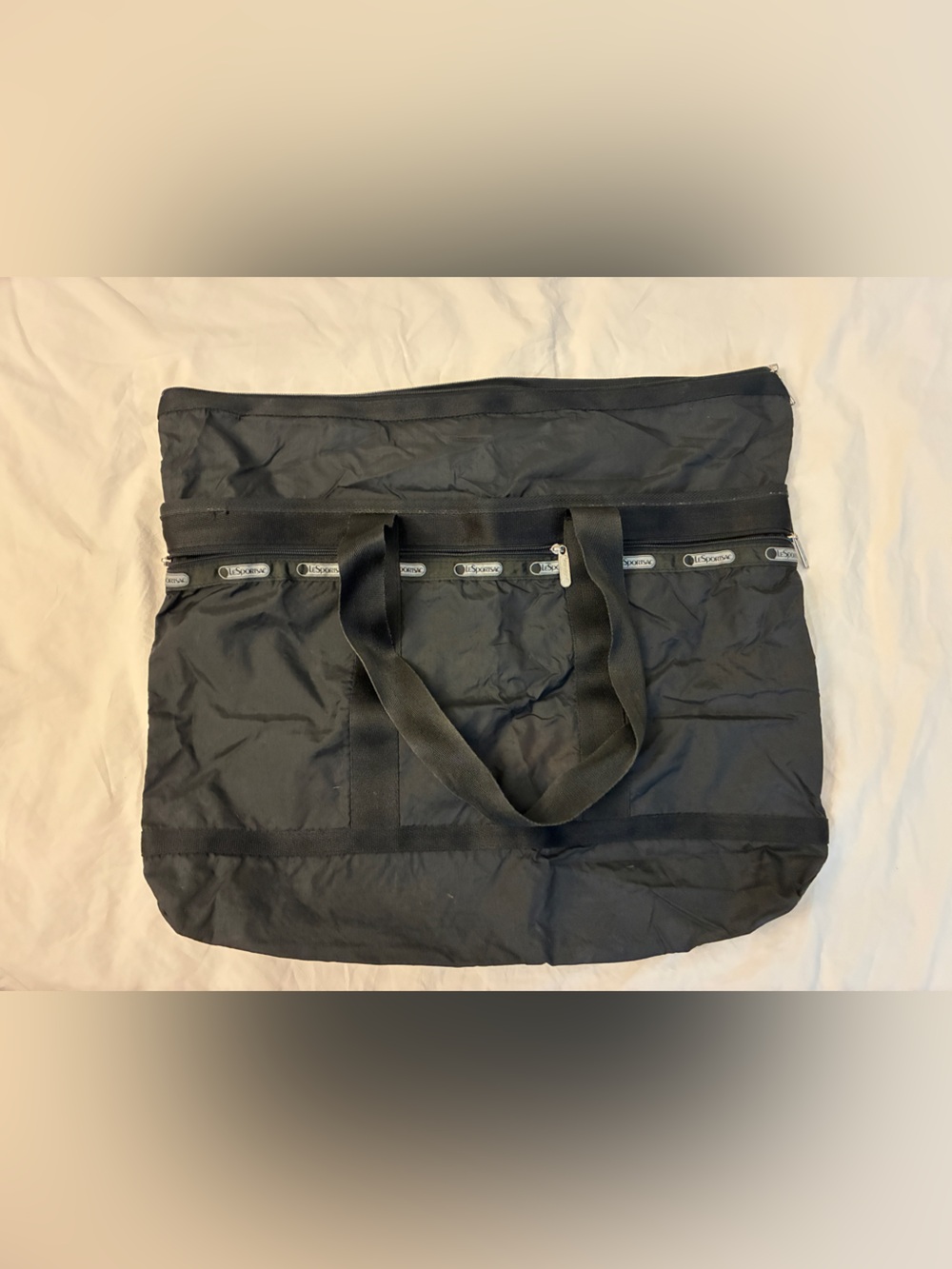 Lesportsac Black Duffel Tote Bag with 3 Zip Outside Pockets